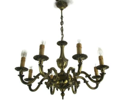 Hollywood Regency Style Chandelier 8 arm Lights Ornate Brass Fixture Gorgeous