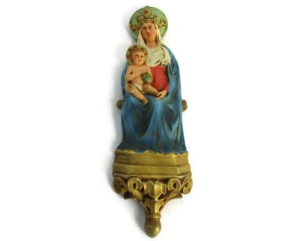 Plaster Wall Plaque Virgin Mary Madonna Holy Mother Infant Jesus Polychrome 20s