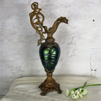 Amazing Iridescent Pitcher Vase Mermaid Muse Mythological Gothic HTF era Loetz