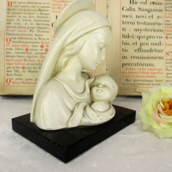 Lovely Statue Bust Madonna Virgin Mary Infant Child Plaster Marble Base Sweet