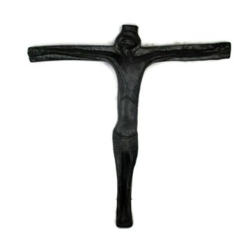 L Mid Century Modern Ceramic Crucifix Belgium Black Abstract Perignem WOW
