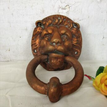 Brass Red Copper Look Door Knocker Lions Head Ring Architectural Reclaimed 7.08"