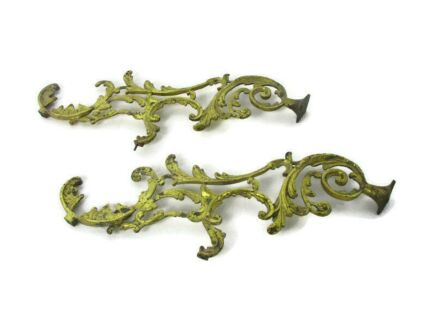 2 Large pcs Antique Cast Brass Furniture Trim Flower Hardware Ornate Reclaimed
