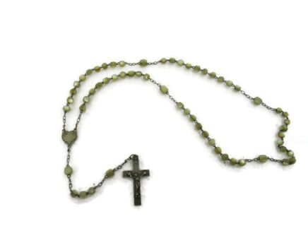 Antique Rosary Bead Mother of Pearl Nun Priest Praying Beads Lovely