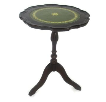 Edwardian Style Tripod Side Display Table Pedestal Plant Bonsai Stand Barn Country style Green Faux Leather Wood