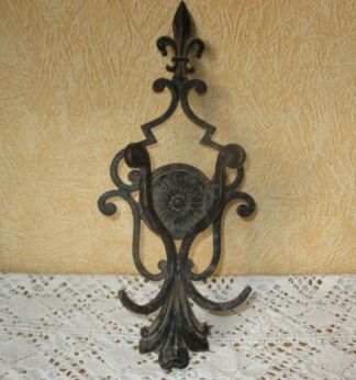 Small Rustic Antique Wrought Iron Coat Rack Wall Rack Hanger Fleur de Lis