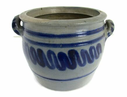 Antique French Stoneware Earthenware Crock Jar Lard Blue gray Barn Style 7.87"
