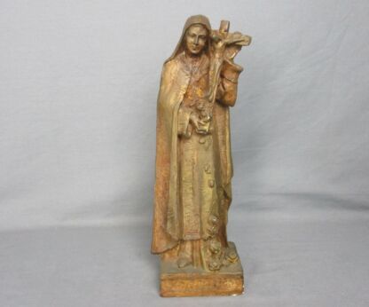 Statue Plaster St Therese Lisieux Little Flower of Jesus Chapel Church Signed A.A. Havé 13.97"