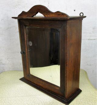 Hand Carved Wood medicine bathroom Wall Cabinet Beveled Glass mirror Pediment