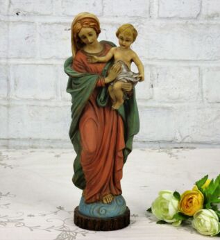 Lovely Statue Virgin Mary Madonna with Infant Jesus Resin Raphael Sistine Style