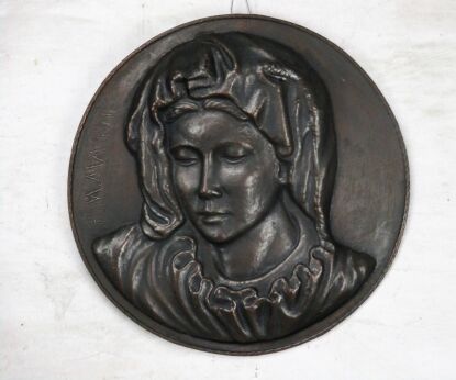 Large Hammered Red Copper Wall Plate Virgin Mary Madonna Gorgeous 18.5"