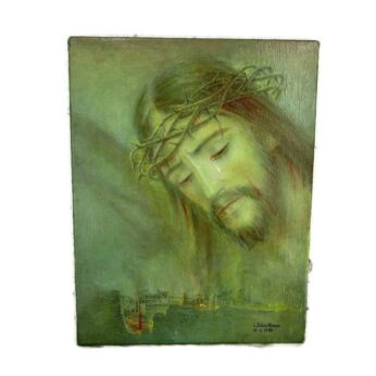 Gorgeous Oil Painting Canvas Jesus Christ Head of Thorns Vendredi Saint Doban