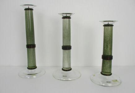 Set of 3  Candlesticks Candle Holders Seguso for Vetri d'arte Art Glass Crystal HTF