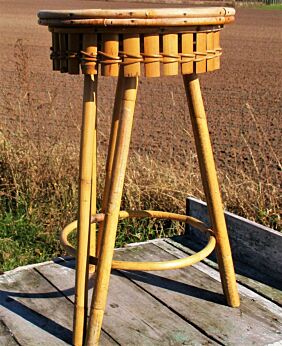 Vintage Bamboo tripod Stool Chair Pedestal Rattan Wicker Yellow table Top Retro