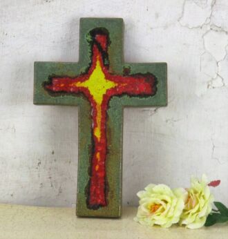 Mid Century Modern Ceramic Modernist Crucifix Jesus Christ Marked era Perignem