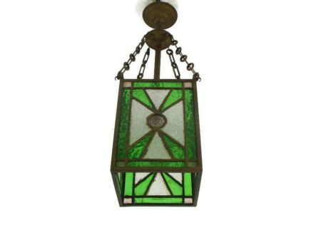 Lantern Ornate Chandelier Pendant Leaded Glass Green Vintage Light Lovely