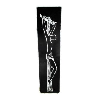 Vintage Ceramic Black Tile Wall Hanging Small Jesus Christ Crucifix Mettlach