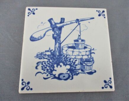 Blue  White Ceramic Tile   Mosa Holland Delft blue Marked Vintage Lovely Small Well