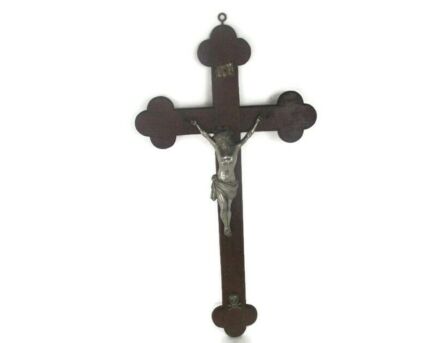 XXL Hand Carved Wood  Hanging Crucifix Cross Jesus Christ Faux Brass Spelter  Corpus 31.49"
