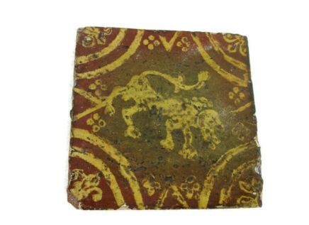 1800 Antique Tile Flanders Gothic Encaustic Rampant Lion Heraldic Design