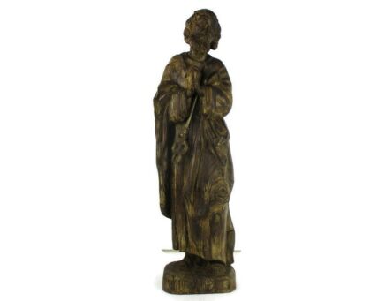 Statue Saint Peter Apostle Peter Simon Bishop Patron Saint Rare Statue  Hand Carved Wood Sculpture  31.69" 19th century