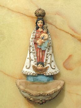 Vintage Holy Water Font Resin Virgin Mary Baby Jesus Church Mother and Child