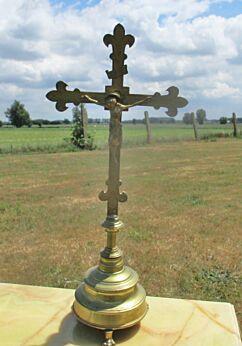 Antique Brass Crucifix Christ Christianity Cross Memento Mori Table Cross 22.05"