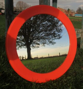 Retro Vintage Round Orange Mirror Seventies Authentic Brevete France Plastic