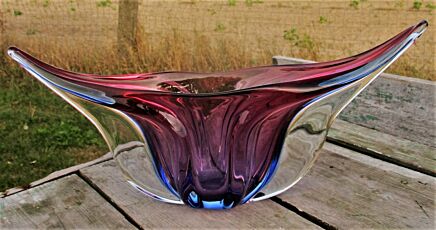 Blue Cranberry Centerpiece Bowl art Glass Fruit Dish era Murano Somerso