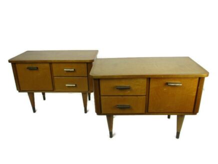 Pair Couple Vintage Nightstands End tables Mid Century Modern Wood Retro WOW
