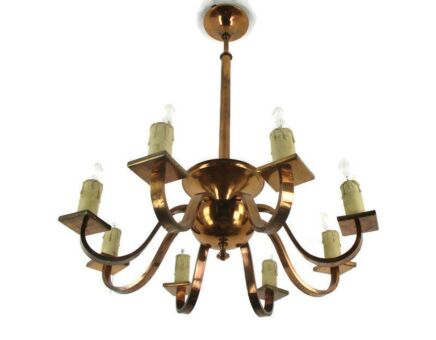 Art Nouveau 8 Lights Arms Chandelier Lamp Art Deco Red Copper Gorgeous