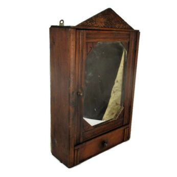 Vintage Kitchen Apothecary Bathroom Wall Cabinet Hand Carved Wood Pediment
