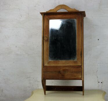 Vintage Hand Carved Sand Blasted Kitchen Apothecary Small Wall Cabinet mirror