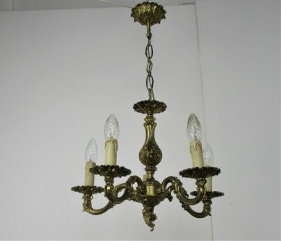 Chandelier 5 Arm Lights Brass Small Ornate Fixture Hollywood regency style