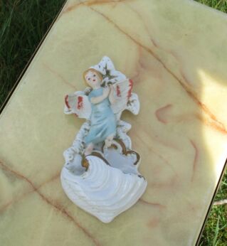 Vintage Holy Water Font Porcelain Angel Church Wall Hanging Catholic Lovely