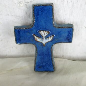Mid Century Modern Ceramic Blue Crucifix Dove Holy Spirit Era Amphora Perignem