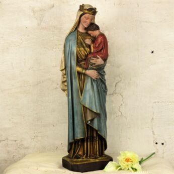 Antique 1900 L Church Statue Sedes Sapientiae Holy Mother Infant Neo gothic HTF