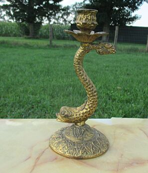 Antique Brass Fish Candle Holder Ornate Vintage