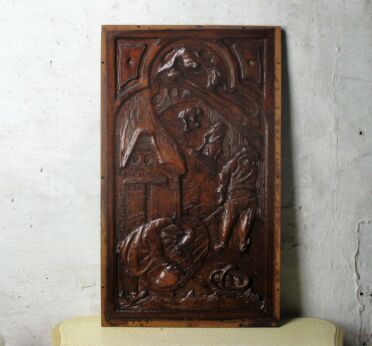 Vintage Hand Carved Wooden Wall Panel Plaque Reclaimed Bacchus Pediment Brueghel