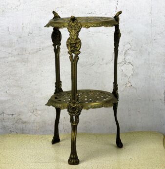 Ornate French Brass Pedestal Table Plant Stand 2 Tier Hollywood Regency Angels