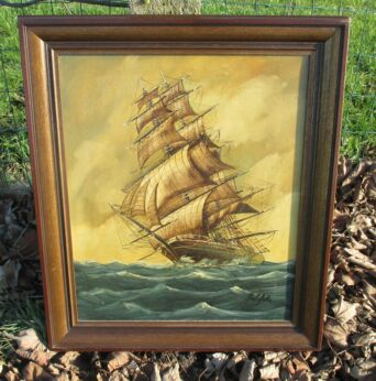 Lovely large Oil Painting Sailing Boat Ship Signed Galofalo Beautiful Frame