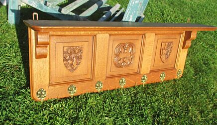 Antique Hand Carved Massive Oak Wooden Coat Hat Rack Lions 7 hooks vintage