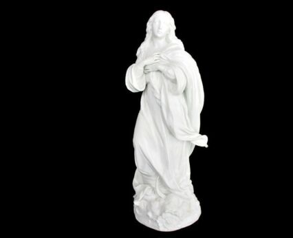 Large French Antique 1900 Bisque Statue Virgin Mary Our Lady Madonna Crescent Moon Exquisite Marked 14.96"