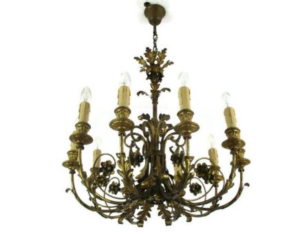 Chandelier 10 Lights Arms Hollywood Regency Faux Brass Leaf French Gorgeous