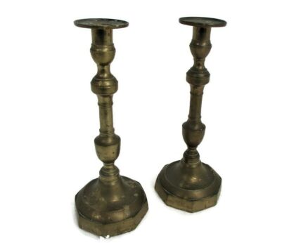 Antique Couple pair  Brass Candle Holders Candle Sticks  Church Chapel Altar 11.02"