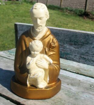 Small Vintage BustFigurine Plaster Saint Joseph Jesus Christ Sweet