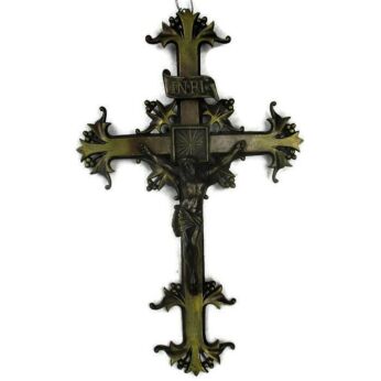 Ornate Hanging Wall Crucifix Brass Jesus Christ Corpus Christi Gorgeous 18.89"