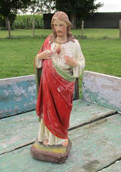 Small Vintage Jesus Christ Figurine Plaster Holy Heart statuette 8.66" Sweet