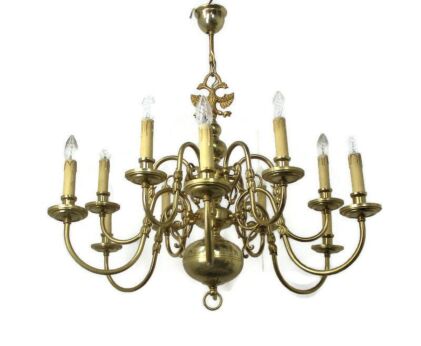 Vintage Flemish Dutch Double Chandelier 12 Arms Lights Eagle Gorgeous Impressive