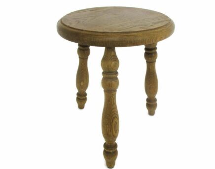 Small Vintage Hand Carved wood French Oak Tripod Milking Stool Pedestal Table Plant Flower Bonsai Stand Side Table Barn Country Style